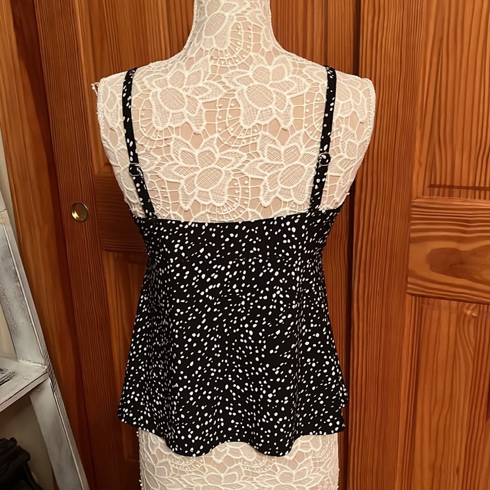 Croft & Barrow Black and White Polka Dot Tankini Bathing Suit Top - Picture 4 of 5